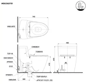 Bồn Cầu TOTO MS636DT8#XW 1 Khối Nắp Đóng Êm TC600VS - 8 Bồn Cầu TOTO MS636DT8#XW 1 Khối Nắp Đóng Êm TC600VS - 7