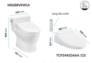 Bồn Cầu WASHLET TOTO MS188VKW14 1 Khối Kèm Nắp Điện Tử TCF24410AAA (220V) - 7