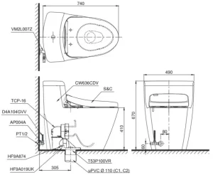Bồn Cầu TOTO MS636DT2#XW 1 Khối Nắp Đóng Êm TC393VS - 9