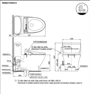 Bồn Cầu Điện Tử TOTO MS887CRW15#XW Kèm Nắp Rửa Điện Tử WASHLET Dòng C5 – TCF24460AAA (220V) - 8 Bồn Cầu Điện Tử TOTO MS887CRW15#XW Kèm Nắp Rửa Điện Tử WASHLET Dòng C5 – TCF24460AAA (220V) - 7