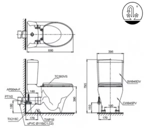 Bồn Cầu Điện Tử TOTO CS945PDW16#W Kèm Nắp Rửa Điện Tử WASHLET Dòng C2 – TCF23410AAA (220V) - 6
