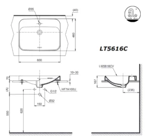 Chậu Rửa Mặt TOTO LT5616C#XW Đặt Bàn - 6