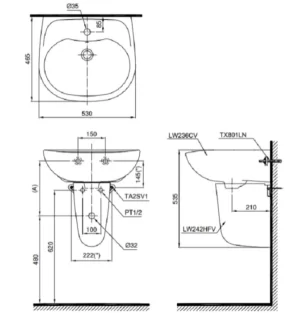 Chậu Rửa Mặt Lavabo TOTO LHT236CS#W Treo Tường Chân Ngắn - 7 Chậu Rửa Mặt Lavabo TOTO LHT236CS#W Treo Tường Chân Ngắn - 6