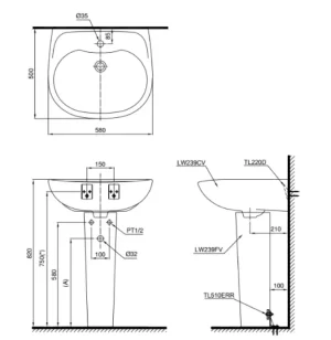 Chậu Rửa Mặt Lavabo TOTO LPT239CR#W Treo Tường Chân Dài - 7 Chậu Rửa Mặt Lavabo TOTO LPT239CR#W Treo Tường Chân Dài - 6