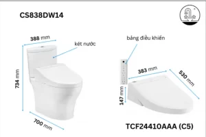Bồn Cầu Điện Tử TOTO CS838DW14#XW Kèm Nắp Rửa Điện Tử WASHLET Dòng C5 – TCF24410AAA (220V) - 7