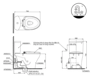 Bồn Cầu Điện Tử TOTO CS838DW14#XW Kèm Nắp Rửa Điện Tử WASHLET Dòng C5 – TCF24410AAA (220V) - 9