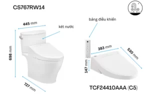 Bồn Cầu Điện Tử TOTO CS767RW14#XW Kèm Nắp Rửa Điện Tử WASHLET Dòng C5 – TCF24410AAA (220V) - 9