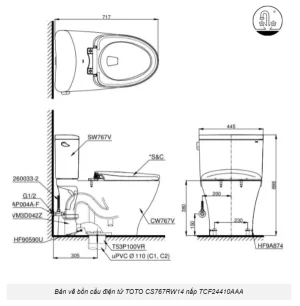 Bồn Cầu Điện Tử TOTO CS767RW14#XW Kèm Nắp Rửa Điện Tử WASHLET Dòng C5 – TCF24410AAA (220V) - 7