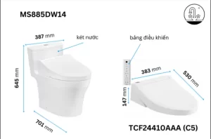 Bồn Cầu Điện Tử TOTO MS885DW14#XW Kèm Nắp Rửa Điện Tử WASHLET Dòng C5 – TCF24410AAA (220V) - 7