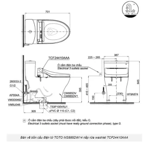 Bồn Cầu Điện Tử TOTO MS885DW14#XW Kèm Nắp Rửa Điện Tử WASHLET Dòng C5 – TCF24410AAA (220V) - 9