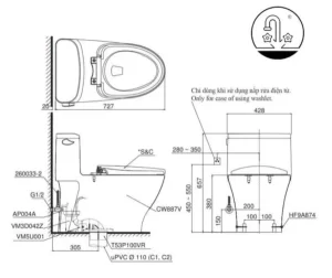 Bồn Cầu Điện Tử TOTO MS887RW14#XW Kèm Nắp Rửa Điện Tử WASHLET Dòng C5 – TCF24410AAA (220V) - 6