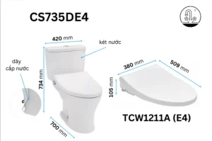 Bồn Cầu TOTO CS735DE4#XW 2 Khối Nắp Rửa Cơ TCW1211A - 7