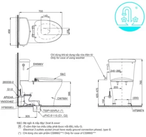 Bồn Cầu Điện Tử TOTO CS986GW7#XW Kèm Nắp Rửa Điện Tử WASHLET Dòng C2 – TCF6631A (220V) - 6