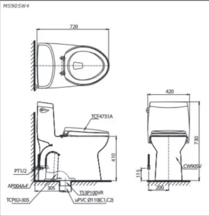 Bồn Cầu Điện Tử TOTO MS905W7#XW Kèm Nắp Rửa Điện Tử WASHLET Dòng C2 – TCF6631A (220V) - 7 Bồn Cầu Điện Tử TOTO MS905W7#XW Kèm Nắp Rửa Điện Tử WASHLET Dòng C2 – TCF6631A (220V) - 6
