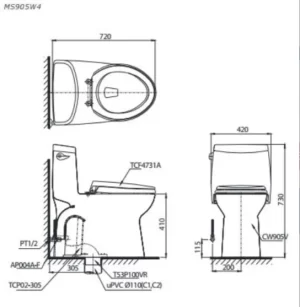 Bồn Cầu Điện Tử TOTO MS905W6#XW Kèm Nắp Rửa Điện Tử WASHLET Dòng C5 – TCF6531Z (220V) - 7 Bồn Cầu Điện Tử TOTO MS905W6#XW Kèm Nắp Rửa Điện Tử WASHLET Dòng C5 – TCF6531Z (220V) - 6