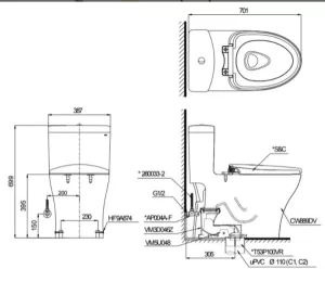 Bồn Cầu Điện Tử TOTO MS889DRW6#XW Kèm Nắp Rửa Điện Tử WASHLET Dòng C5 – TCF6531Z (220V) - 6