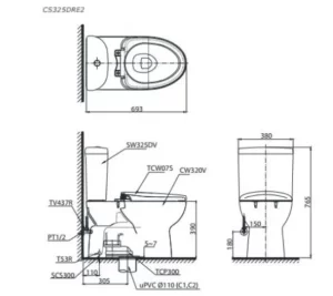 Bồn Cầu TOTO CS325DRE2#W 2 Khối Nắp Rửa Cơ TCW07S - 7 Bồn Cầu TOTO CS325DRE2#W 2 Khối Nắp Rửa Cơ TCW07S - 6