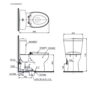Bồn Cầu TOTO CS300DRE2#W 2 Khối Nắp Rửa Cơ TCW07S - 7 Bồn Cầu TOTO CS300DRE2#W 2 Khối Nắp Rửa Cơ TCW07S - 6