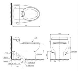 Bồn Cầu TOTO MS688E2#XW 1 Khối Nắp Rửa Cơ TCW07S - 6