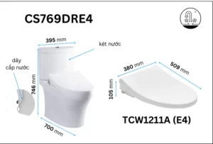 Bồn Cầu TOTO CS769DRE4#XW 2 Khối Nắp Rửa Cơ TCW1211A - 7
