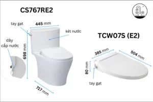 Bồn Cầu TOTO CS767RE2#XW 2 Khối Nắp Rửa Cơ TCW07S - 9