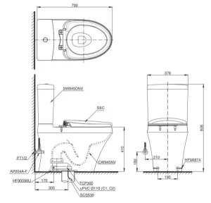 Bồn Cầu Điện Tử TOTO CS945DNW6#XW Kèm Nắp Rửa Điện Tử WASHLET Dòng C5 – TCF6531Z (220V) - 9