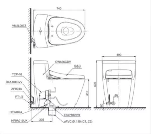 Bồn Cầu Điện Tử TOTO CS769DRW7#XW Kèm Nắp Rửa Điện Tử WASHLET Dòng C2 – TCF6631A (220V) - 9