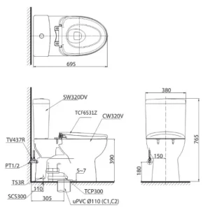Bồn Cầu Điện Tử TOTO CS320DRW7#W Kèm Nắp Rửa Điện Tử WASHLET Dòng C2 – TCF6631A (220V) - 9