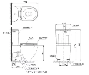 Bồn Cầu Điện Tử TOTO CS761DW8#XW Kèm Nắp Rửa Điện Tử WASHLET Dòng C2 – TCF6632A (220V) - 7