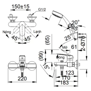 Vòi Sen Tắm INAX BFV-2003S Nóng Lạnh - 6