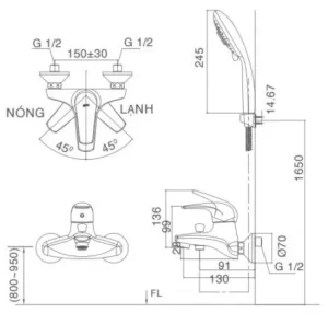 Vòi Sen Tắm INAX BFV-3003S-3C Nóng Lạnh Tay Sen Massage - 6