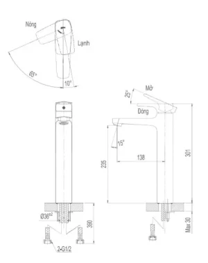 Vòi Lavabo INAX LFV-5000SH Nóng Lạnh Thân Cao - 6