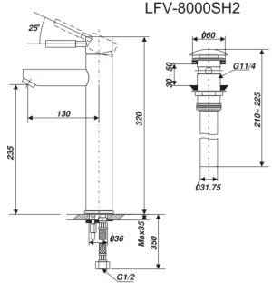 Vòi Lavabo INAX LFV-8000SH2 Nóng Lạnh Thân Cao - 7 Vòi Lavabo INAX LFV-8000SH2 Nóng Lạnh Thân Cao - 6
