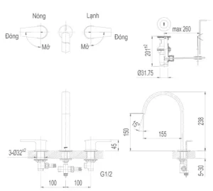 Vòi Lavabo INAX LFV-7100B Nóng Lạnh 3 Lỗ - 7 Vòi Lavabo INAX LFV-7100B Nóng Lạnh 3 Lỗ - 6