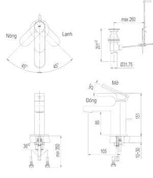 Vòi Lavabo INAX LFV-6002S Nóng Lạnh - 6