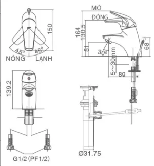 Vòi Lavabo INAX LFV-3002S Nóng Lạnh - 6
