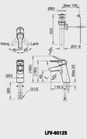 Vòi Lavabo INAX LFV-6012S Nóng Lạnh - 7 Vòi Lavabo INAX LFV-6012S Nóng Lạnh - 6