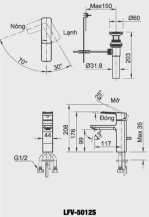 Vòi Lavabo INAX LFV-111S Nóng Lạnh 3 Lỗ - 7 Vòi Lavabo INAX LFV-111S Nóng Lạnh 3 Lỗ - 6