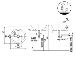 Chậu Rửa Lavabo INAX AL-445V Đặt Bàn Aqua Ceramic - 6