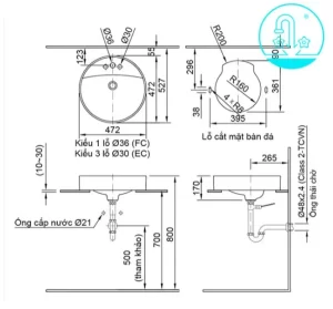 Chậu Rửa Lavabo INAX AL-294V Đặt Bàn Aqua Ceramic - 6