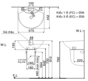 Chậu Rửa Lavabo INAX L-288V/L-288VC Kèm Chân Ngắn Treo Tường - 6