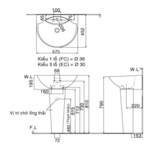 Chậu Rửa Lavabo INAX L-288V/L-288VD Kèm Chân Dài Treo Tường - 6
