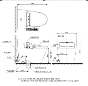 Bồn Cầu WASHLET TOTO MS625CDW15 1 Khối Kèm Nắp Điện Tử TCF24460AAA (220V) - 7 Bồn Cầu WASHLET TOTO MS625CDW15 1 Khối Kèm Nắp Điện Tử TCF24460AAA (220V) - 6