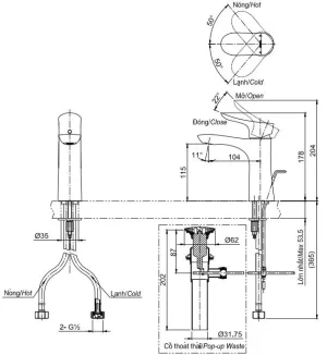 Vòi Lavabo TOTO TLG01301V Gật Gù Nóng Lạnh GO - 6