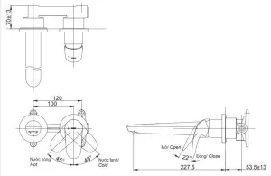 Vòi Lavabo TOTO TLS03308B Gật Gù Nóng Lạnh Gắn Tường LC (2 Lỗ) - 6