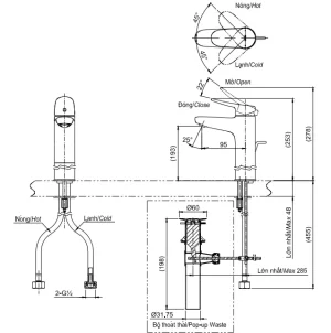 Vòi Lavabo TOTO TLS04304V Gật Gù Nóng Lạnh LF - 6
