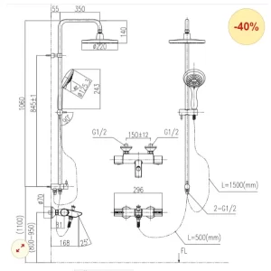 Vòi Sen Cây INAX BFV-6015S Nhiệt Độ - 7 Vòi Sen Cây INAX BFV-6015S Nhiệt Độ - 6