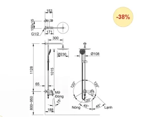 Vòi Sen Cây INAX BFV-915S Nóng Lạnh - 7 Vòi Sen Cây INAX BFV-915S Nóng Lạnh - 6