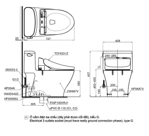 Bồn Cầu Điện Tử TOTO MS887RW6#XW Kèm Nắp Rửa Điện Tử WASHLET Dòng C5 – TCF6531Z (220V) - 7 Bồn Cầu Điện Tử TOTO MS887RW6#XW Kèm Nắp Rửa Điện Tử WASHLET Dòng C5 – TCF6531Z (220V) - 6
