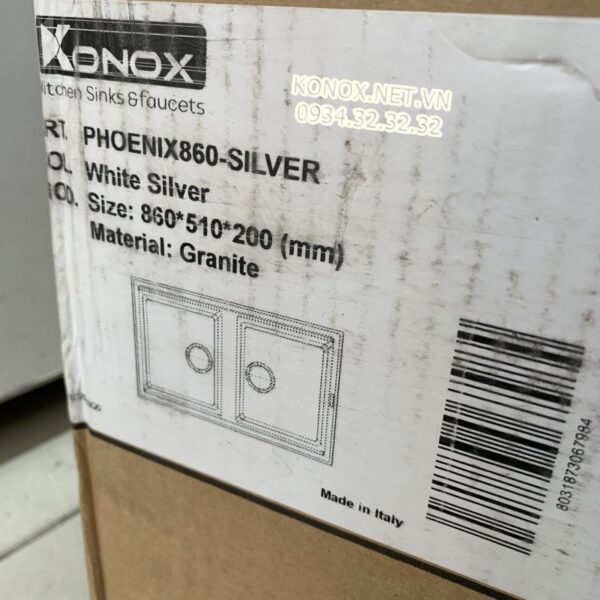 Granite sink Phoenix 860 BlackSiphon, giá úp bát inox KONOX - 8